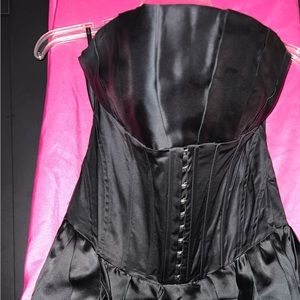 Black sateen dress .. pleated bottom with corset top